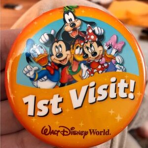 Disney 1st Visit Button with Orange and Blue